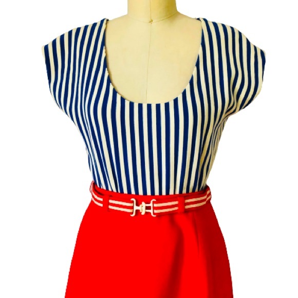 Vintage 70s Red Belted A-Line ILGWU USA Made Midi Skirt - Picture 6 of 14